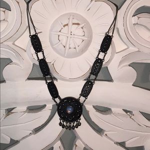 Circle stone pendant necklace with bells